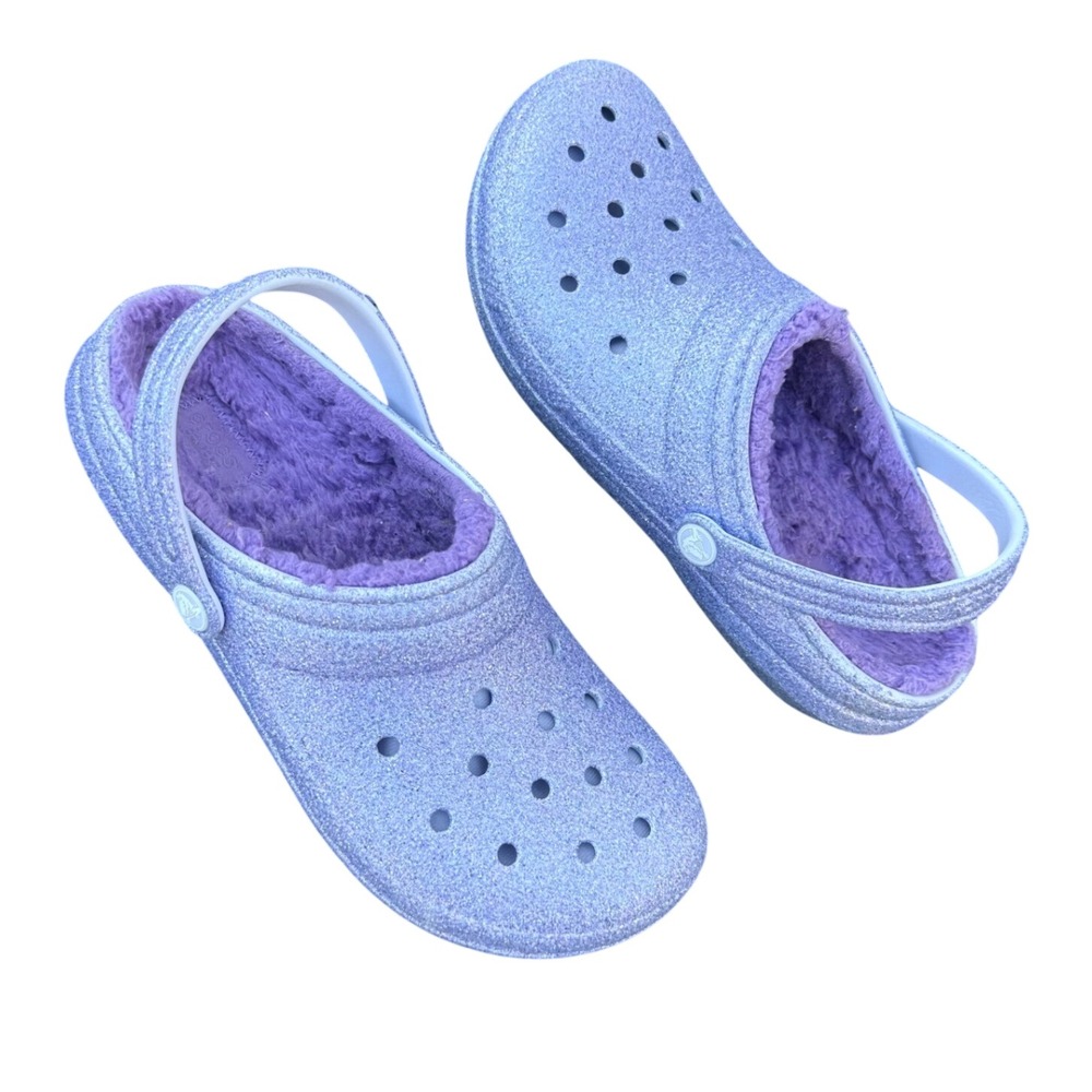 Crocs Classic Lined Glitter Clogs Big Kids Size J6 Lavender Purple Sandals